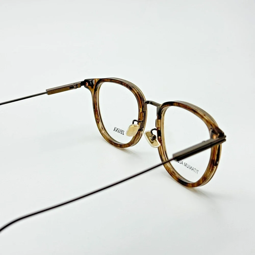 Ermenegildo Zegna Eyeglasses Frames EZ5337-D 048 Light Brown Geometric 52-20-145